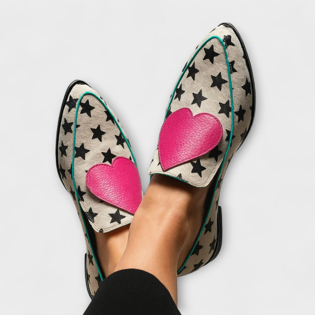 Jovie – Beige Loafers with Heart Embellishment