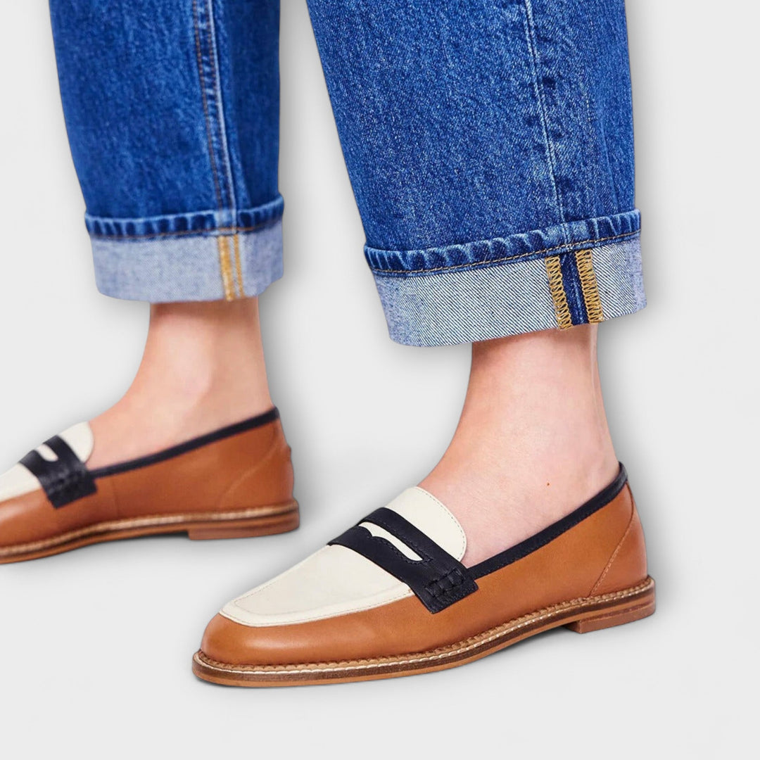 Oceane – Brown Loafers with Round Toe and Block Color Design