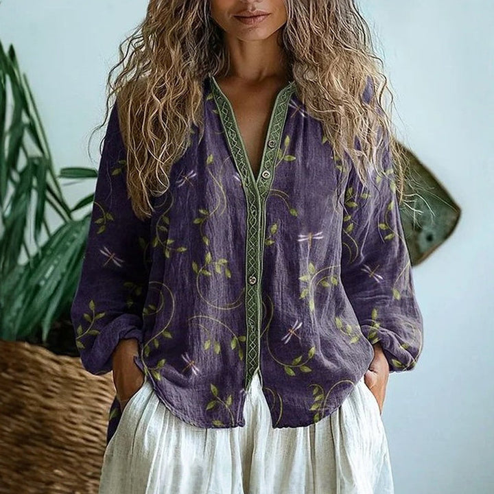 Jasmine |  Vintage Blouse with Leaf Print