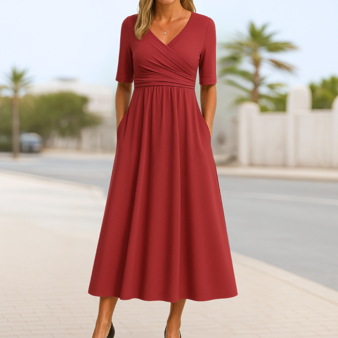 Monica™ | Cross-Over Dress with Short Sleeves