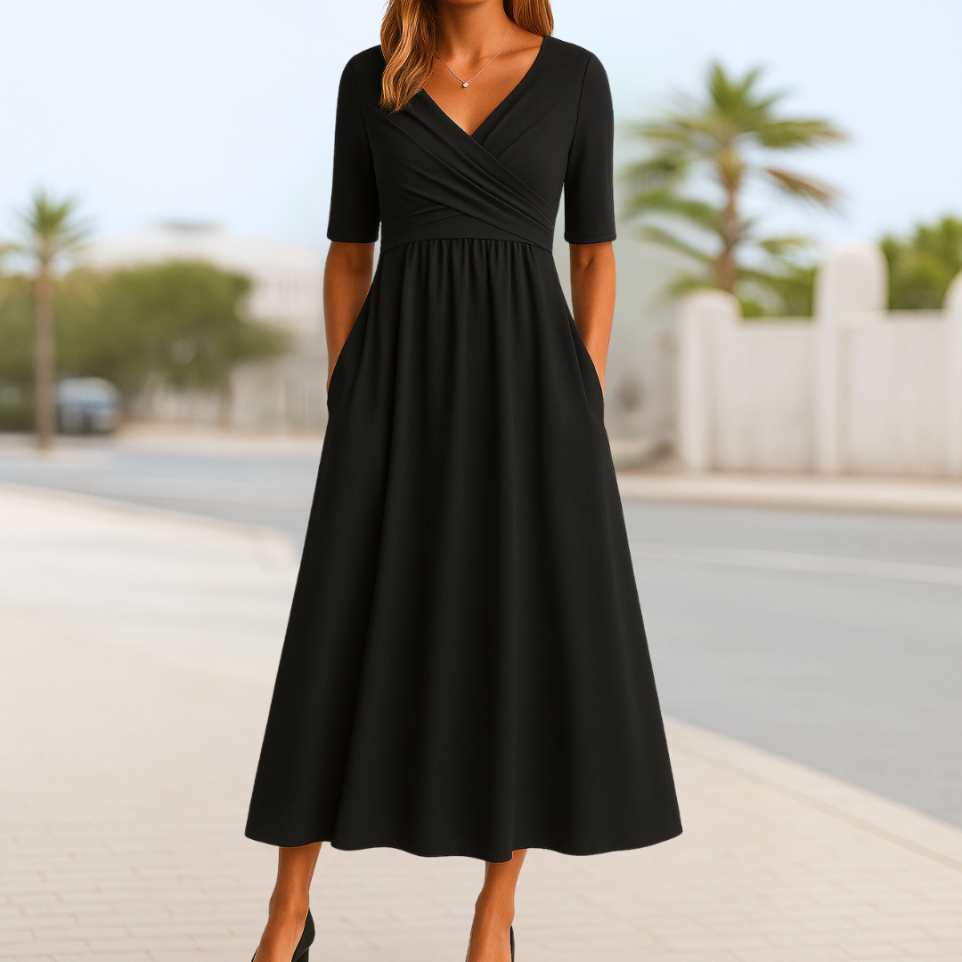 Monica™ | Cross-Over Dress with Short Sleeves