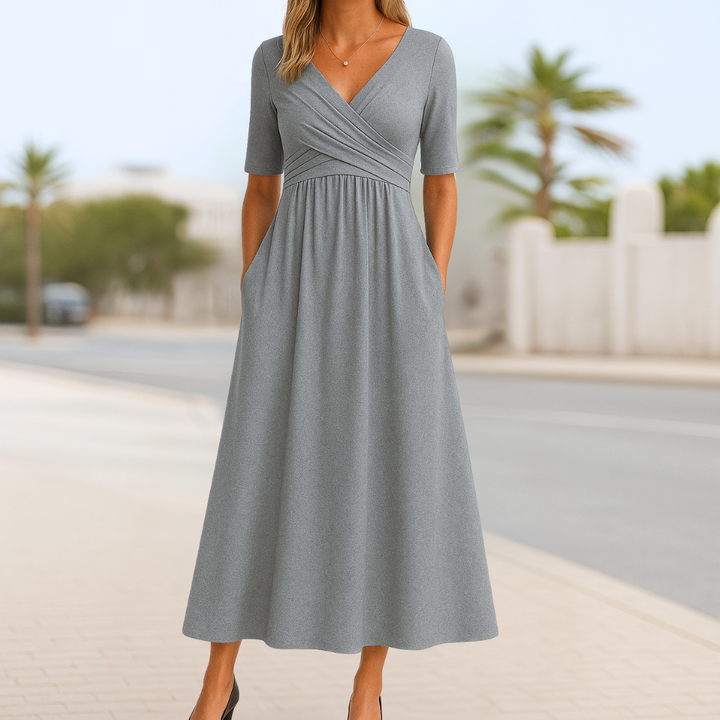 Monica™ | Cross-Over Dress with Short Sleeves