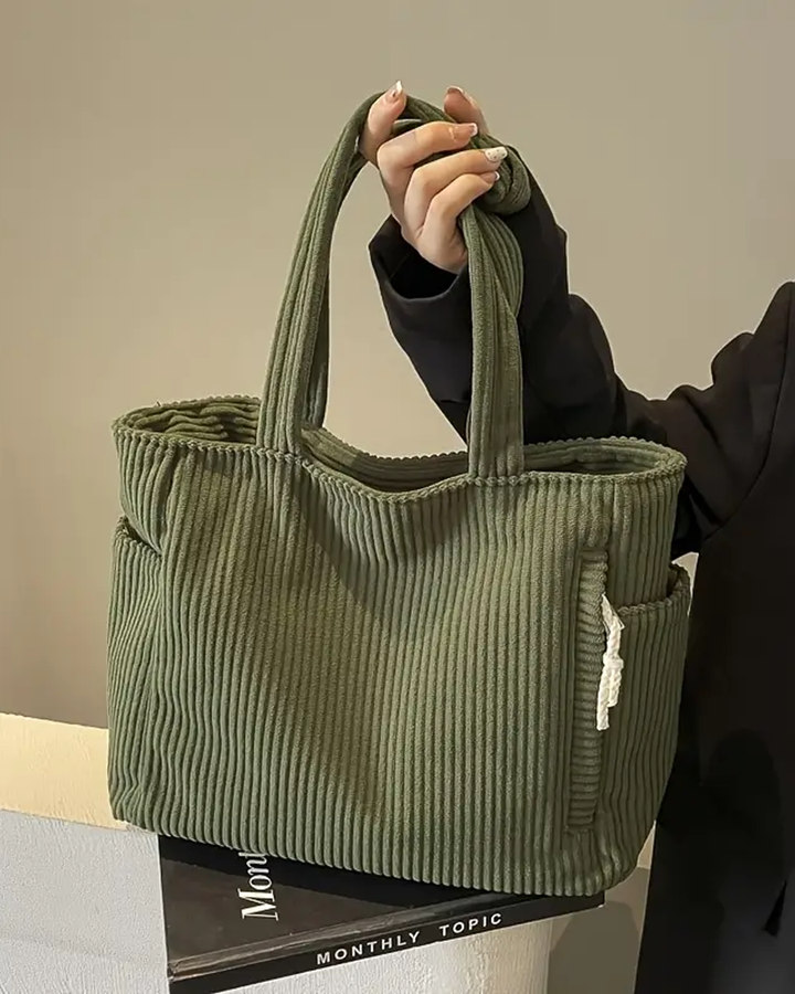SEUNO – Casual Ribbed Tote with Drawstring Detail