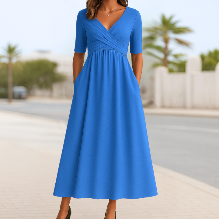 Monica™ | Cross-Over Dress with Short Sleeves