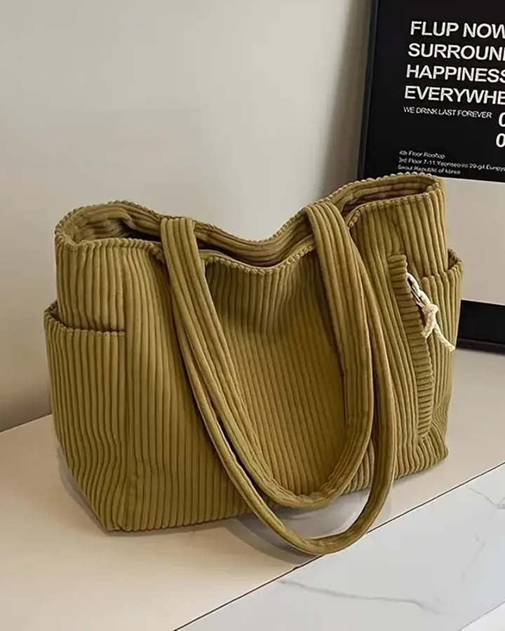 SEUNO – Casual Ribbed Tote with Drawstring Detail