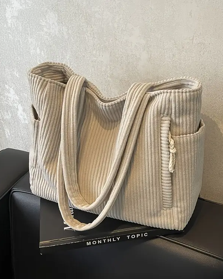 SEUNO – Casual Ribbed Tote with Drawstring Detail