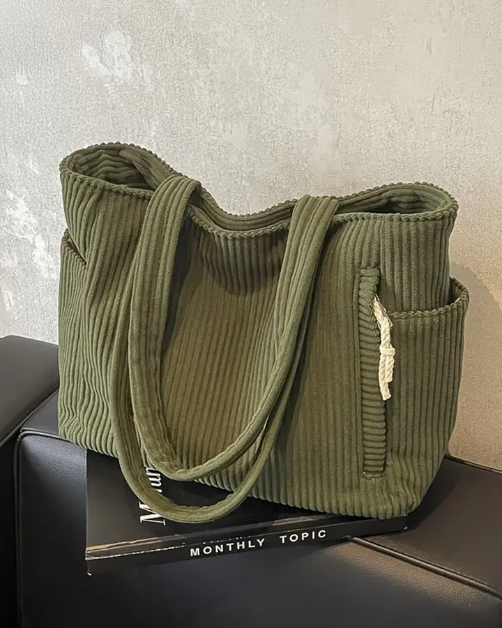 SEUNO – Casual Ribbed Tote with Drawstring Detail