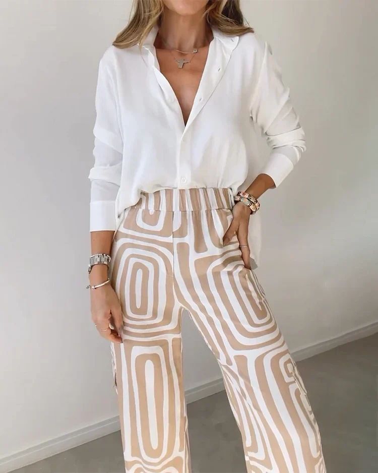 Elegant Pants Set with Luxury Blouse and Matching Belt