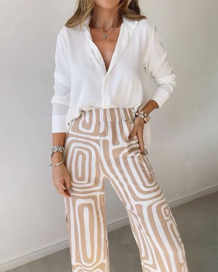 Elegant Pants Set with Luxury Blouse and Matching Belt