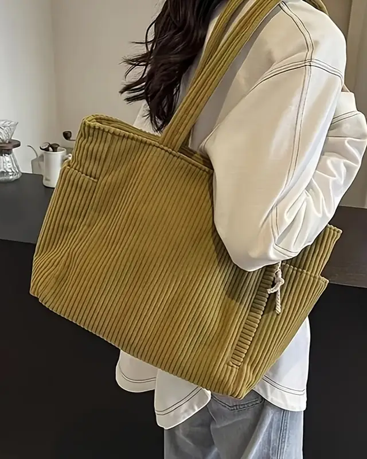 SEUNO – Casual Ribbed Tote with Drawstring Detail