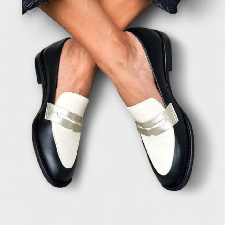 Xara – Black Loafers with Metallic Finish