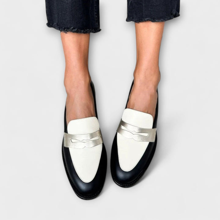 Xara – Black Loafers with Metallic Finish