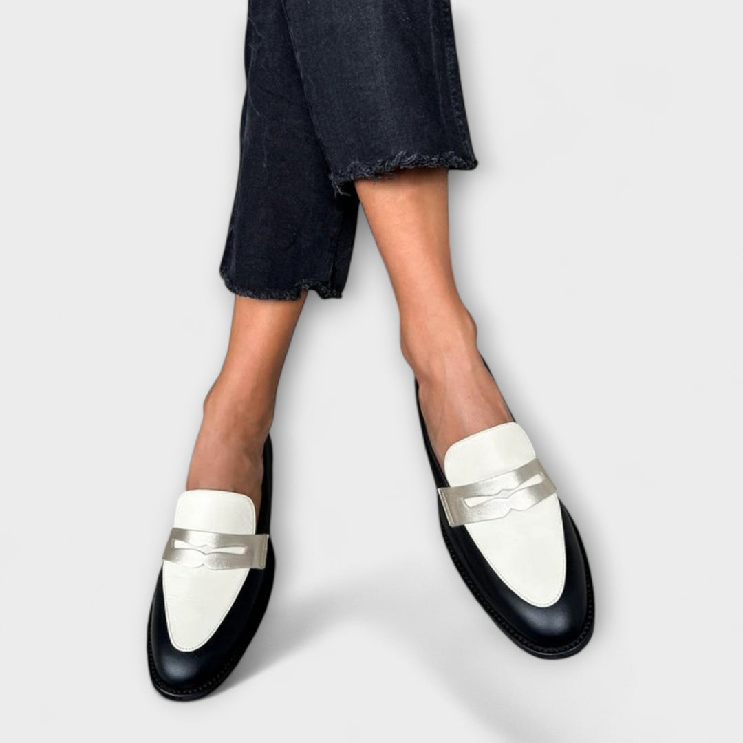 Xara – Black Loafers with Metallic Finish