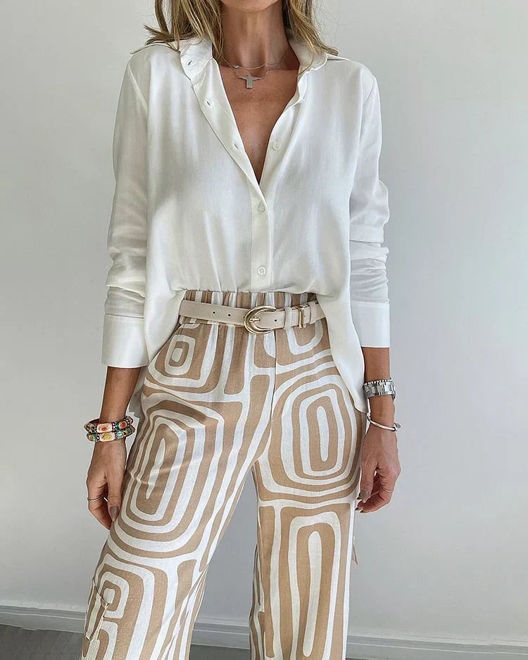 Elegant Pants Set with Luxury Blouse and Matching Belt