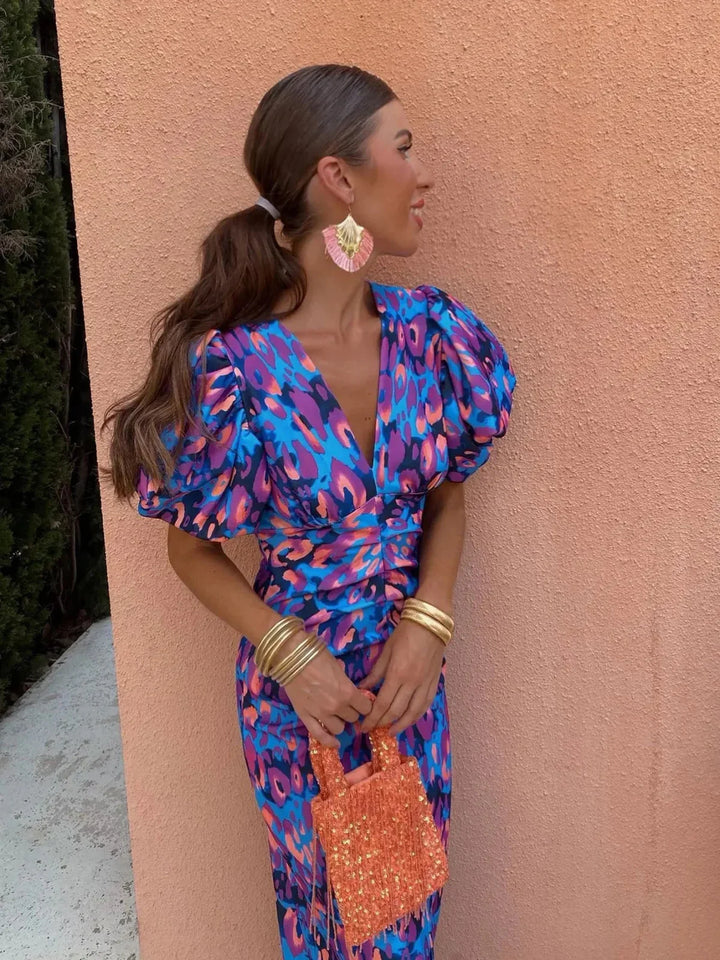 Tina™ | Colorful dress with pleated sleeves