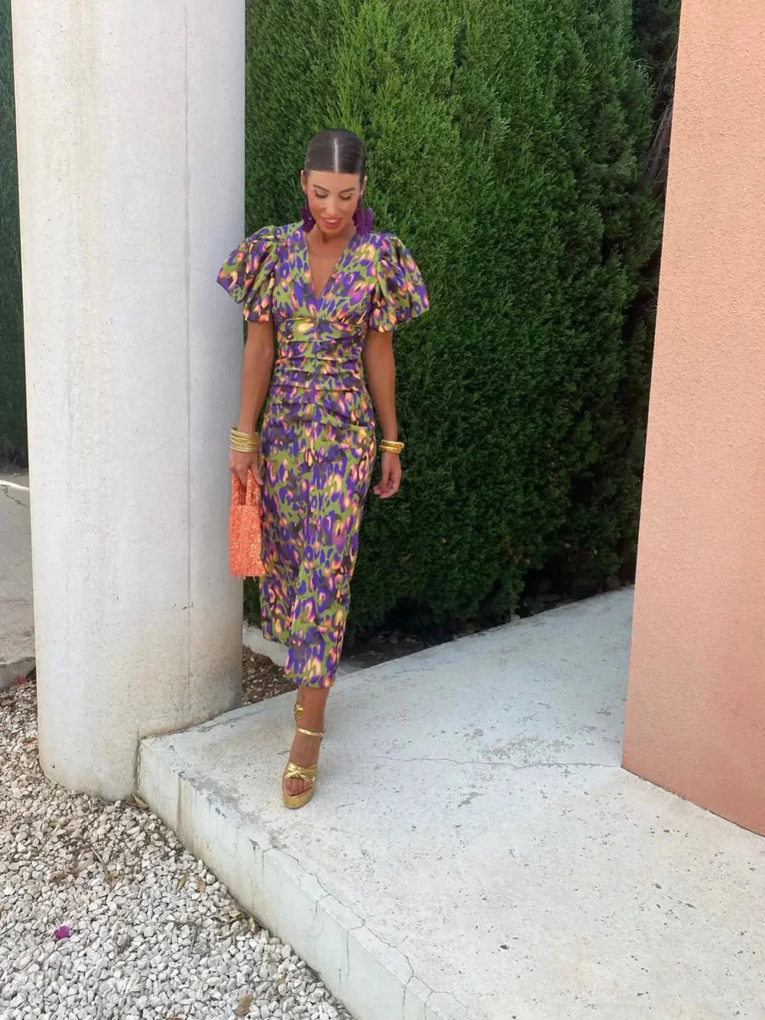 Tina™ | Colorful dress with pleated sleeves