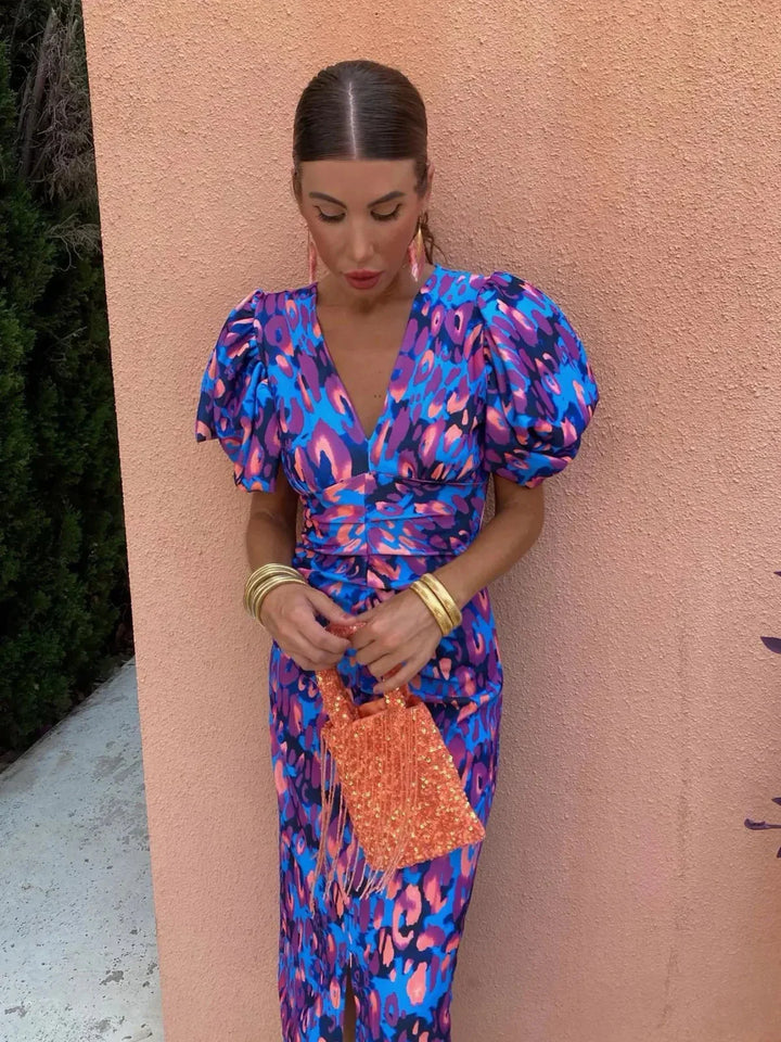 Tina™ | Colorful dress with pleated sleeves