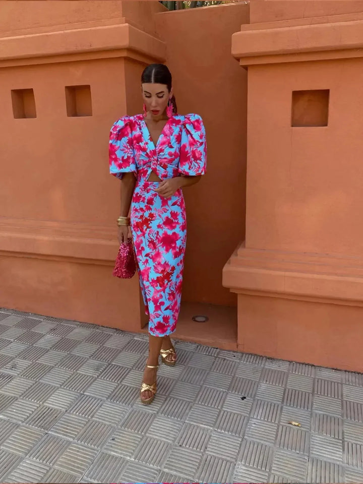 Tina™ | Colorful dress with pleated sleeves